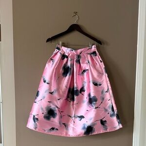 Pink Floral Satin A-Line Skirt | Size Small